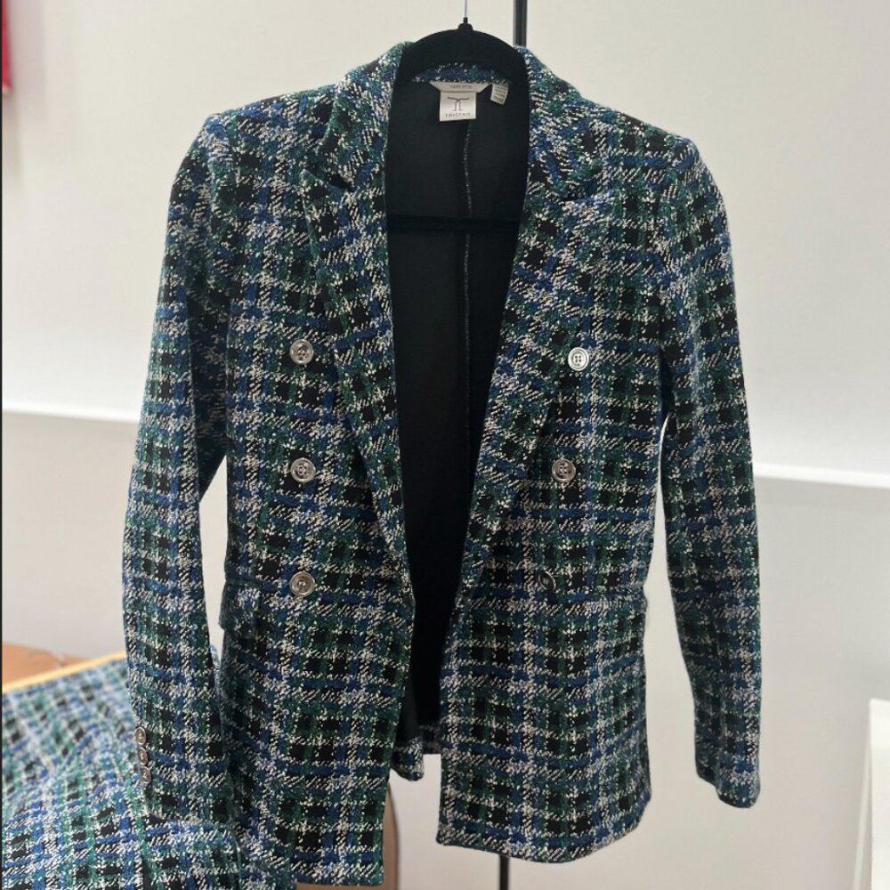 TRISTAN – Fitted Checkered Blazer, part of matching set – Stretch  – Size XS